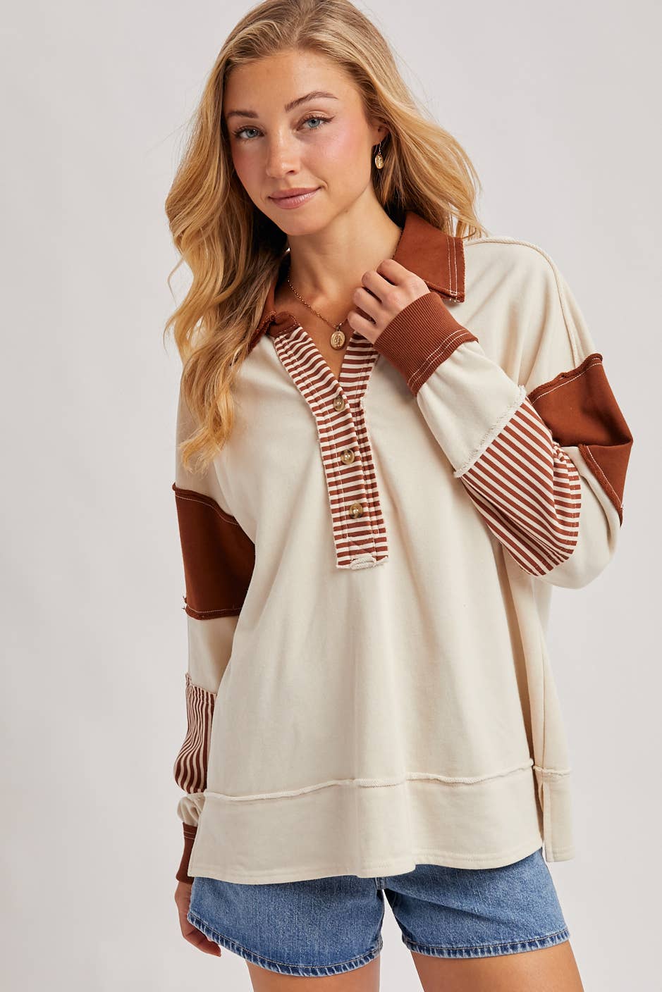 GINNY CHESNUT COLLAR KNIT TOP