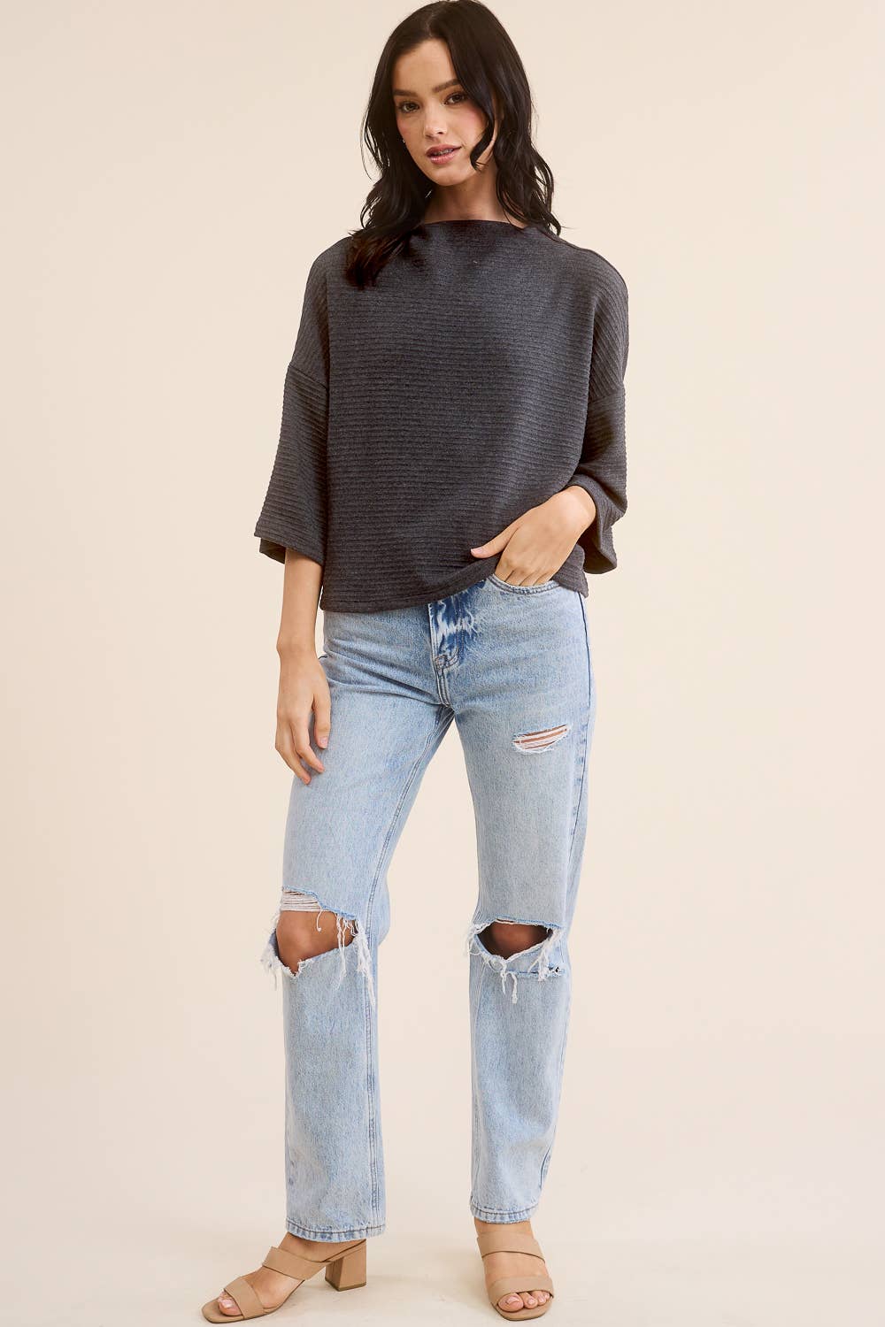 SERINE RIBBED SOFT COWL TOP