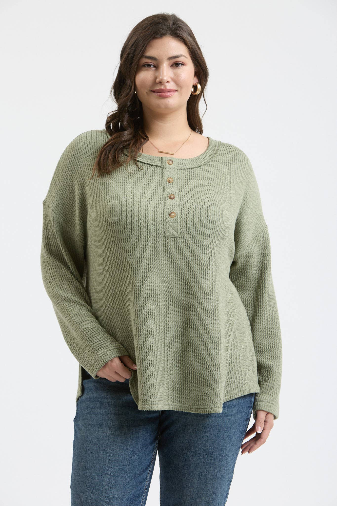 PLUS WAFFLE KNIT HENLEY TOP