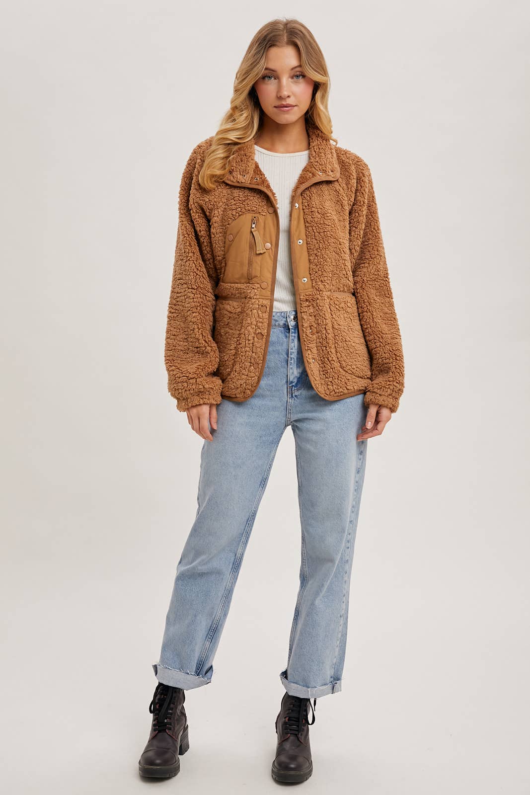 BUTTON DOWN FLEECE SHERPA JACKET