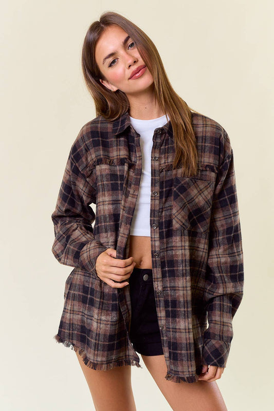 Marissa Plaid Flannel Shirt w/ Frayed Detail