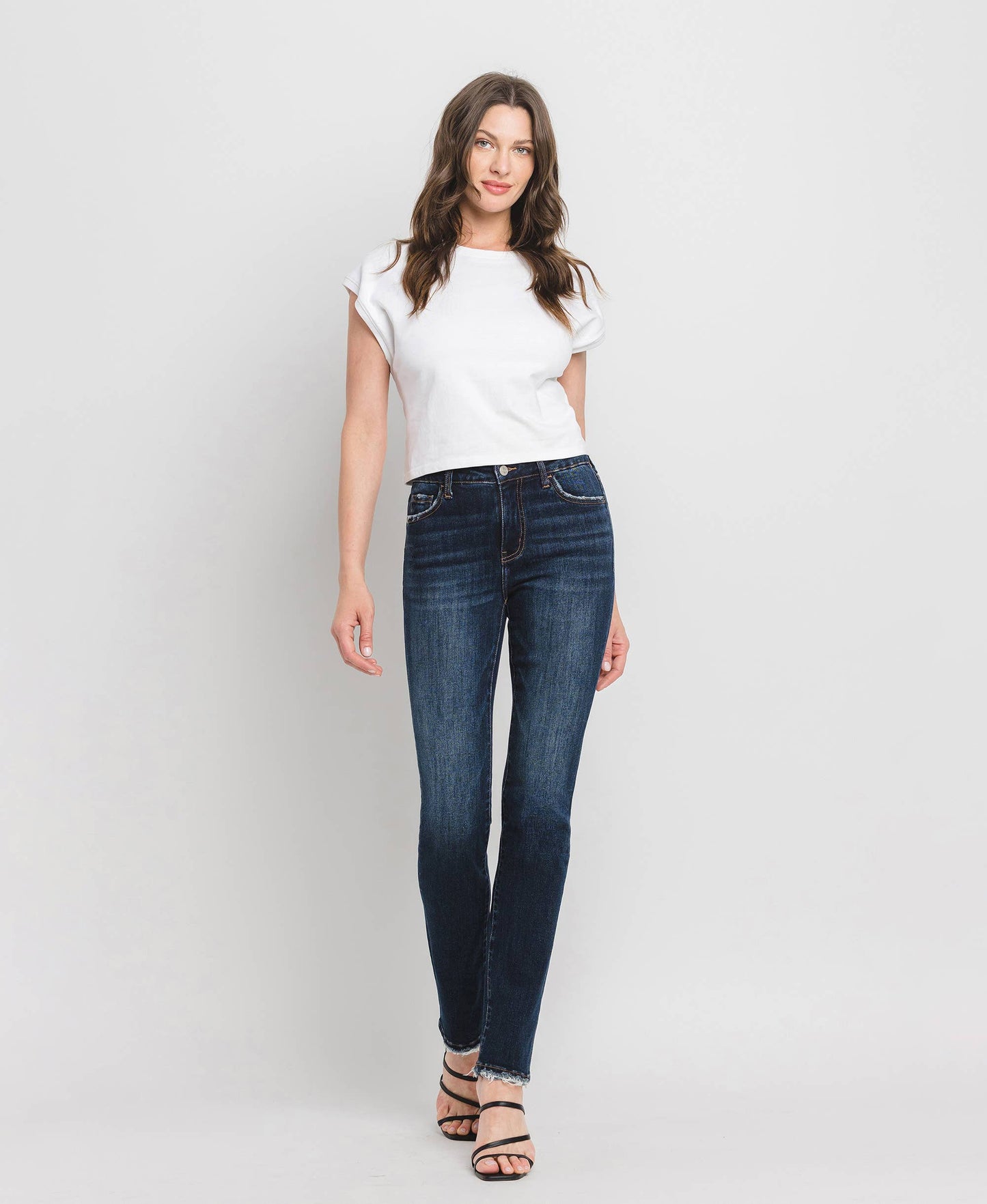 HIGH RISE LONG SLIM STRAIGHT JEANS