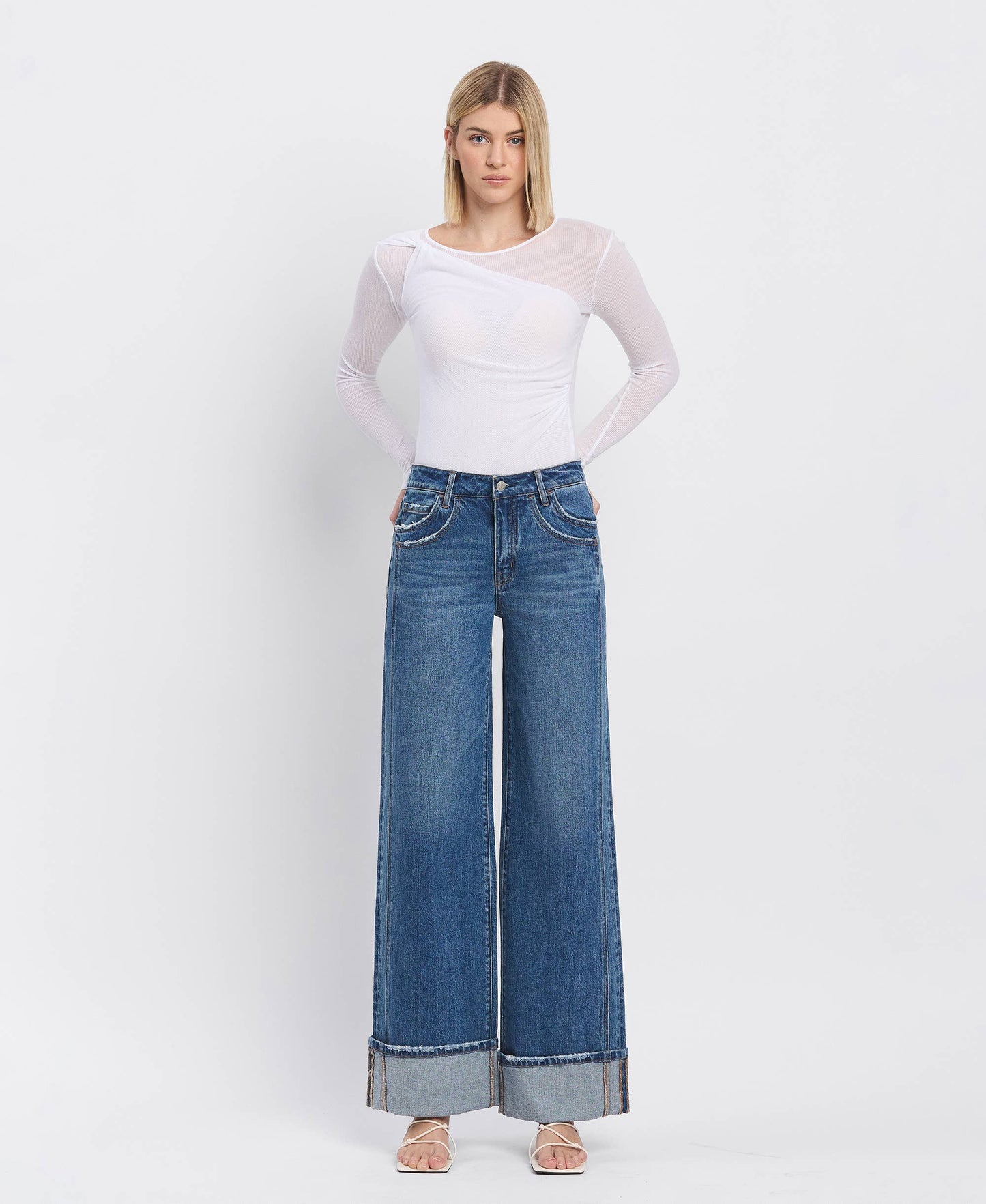 IVA HR CUFFED PANEL WIDE LEG JEANS