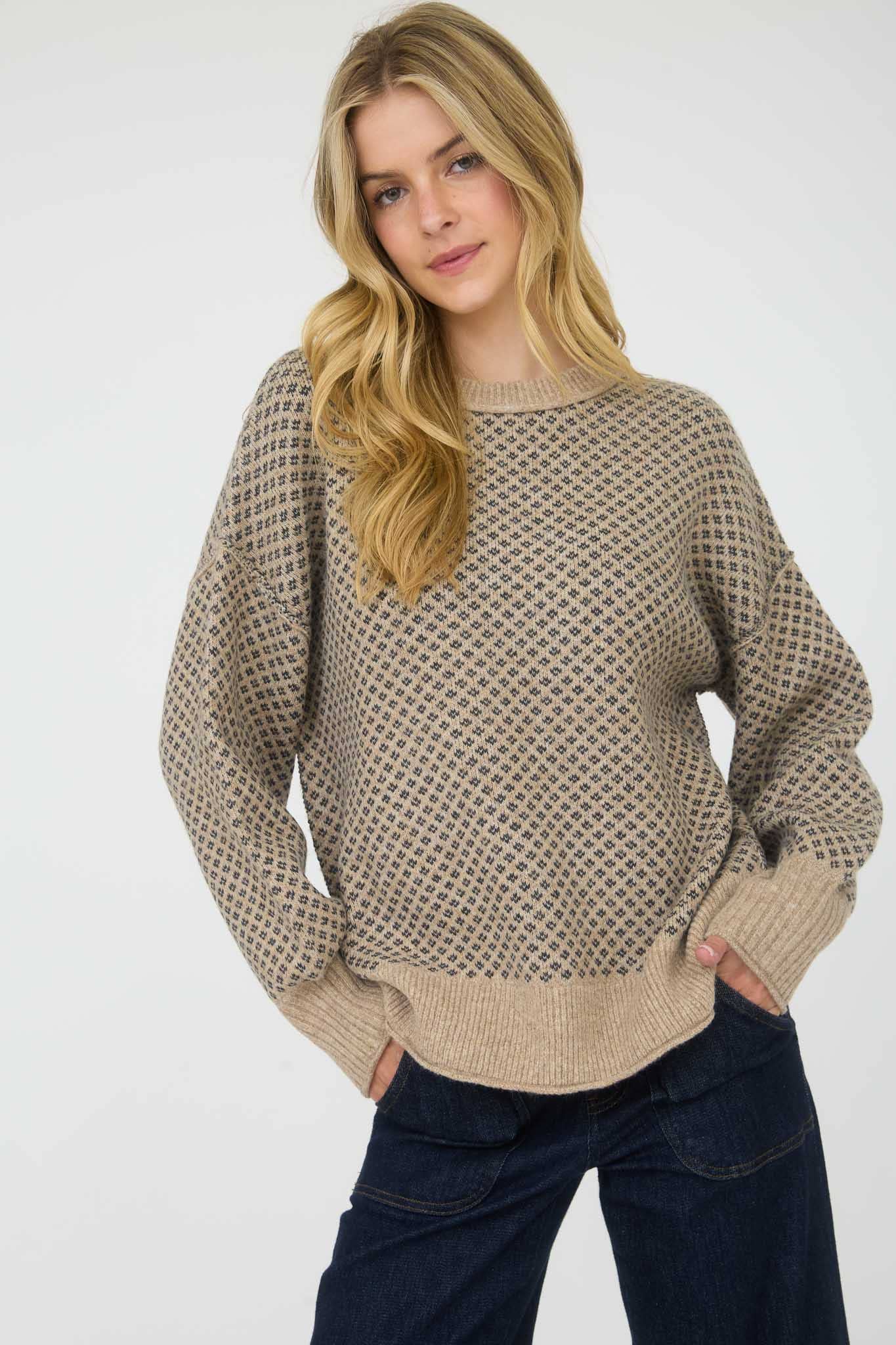JACQUARD CREW KNIT SWEATER