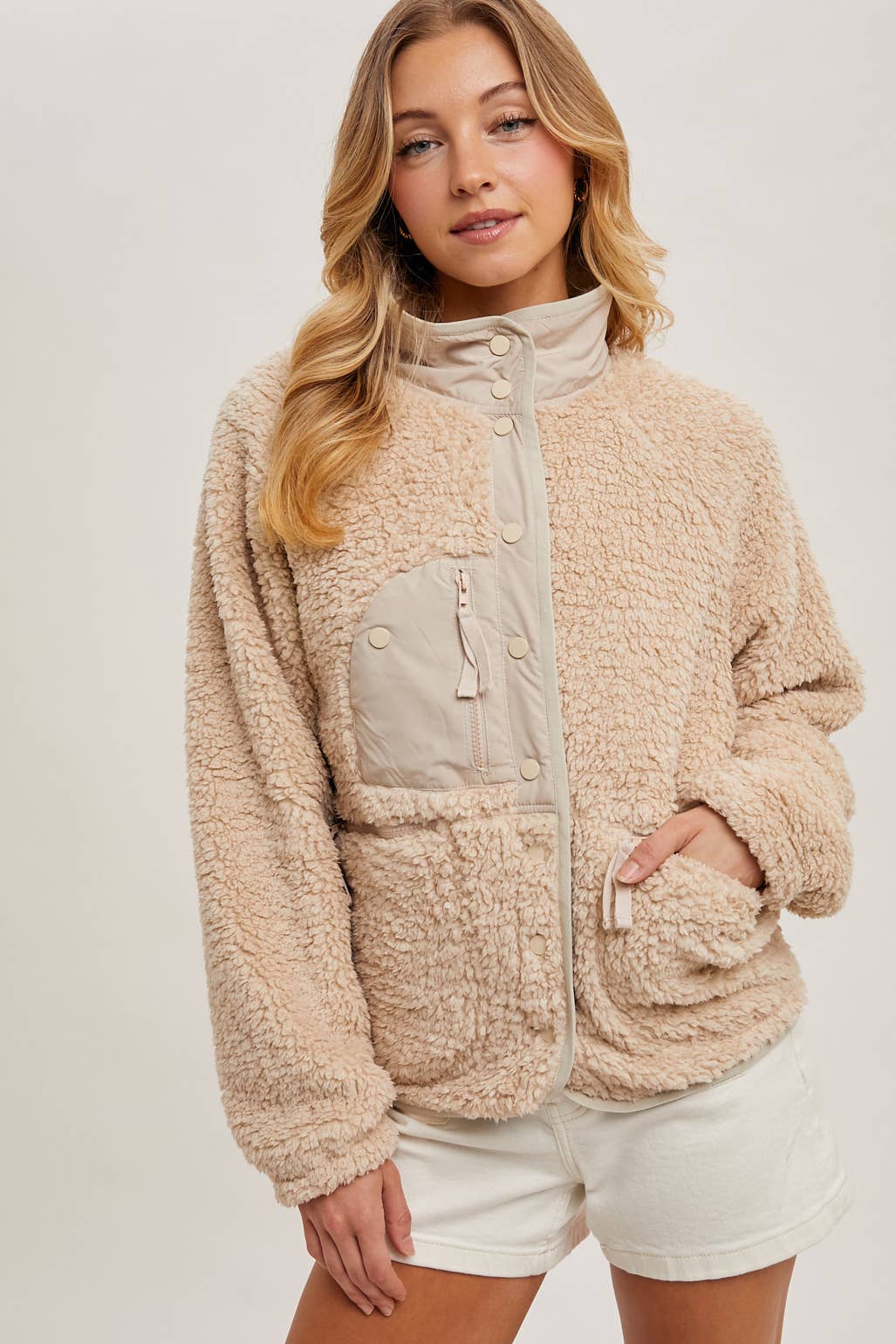 BUTTON DOWN FLEECE SHERPA JACKET