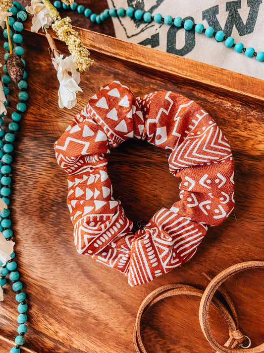 Western Boho Handmade Scrunchie in Rust