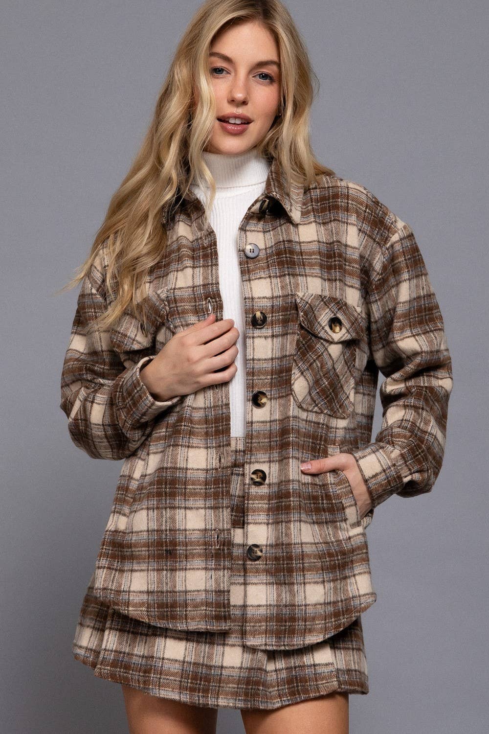 Kaley Wool Blend Plaid Jacket