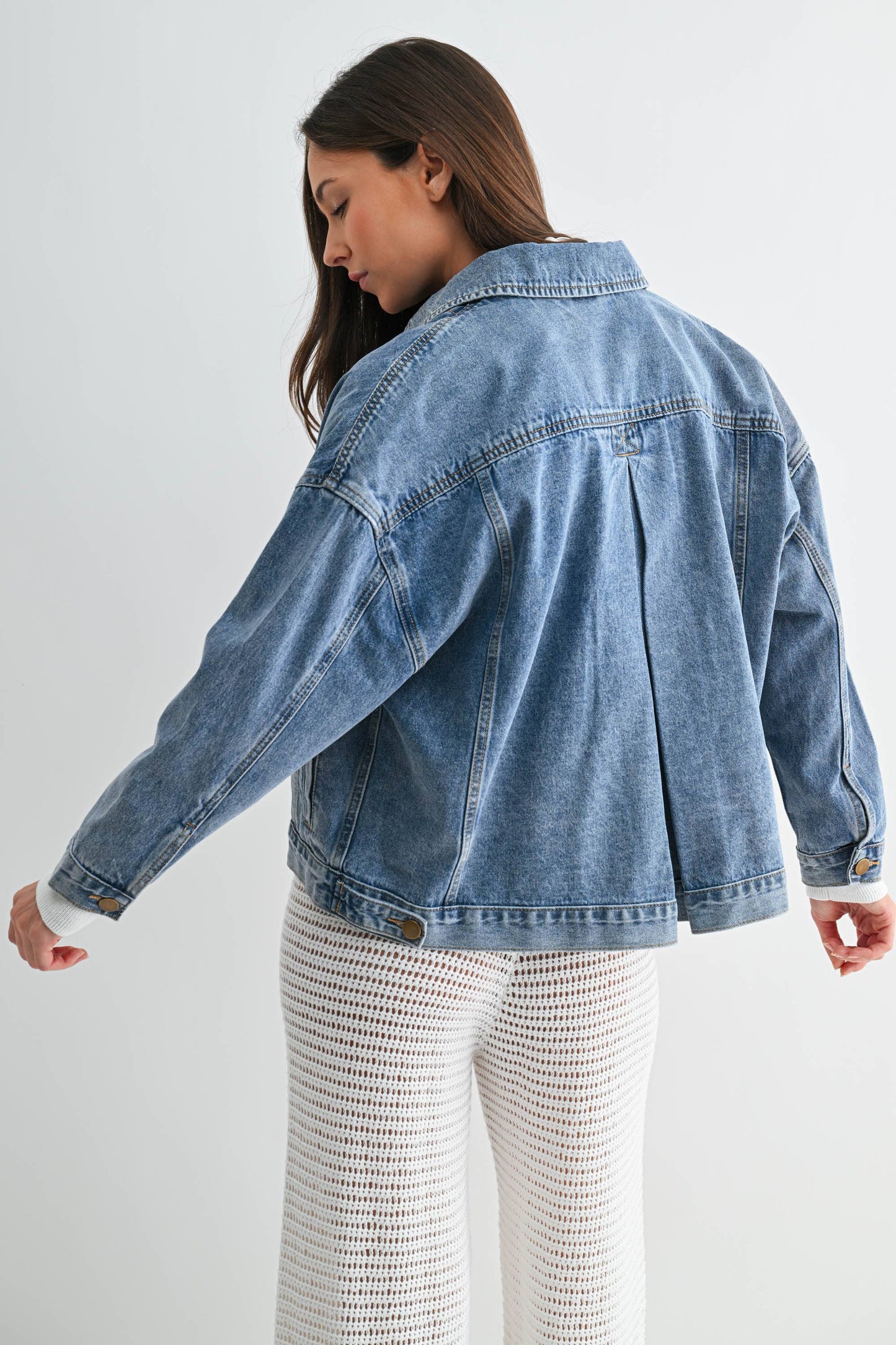 Boxy Denim Trucker Jacket: MEDIUM DENIM