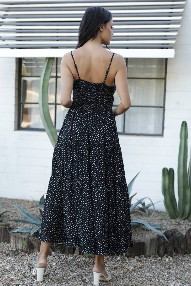 POLKA DOT SIDE SLIT MAXI DRESS
