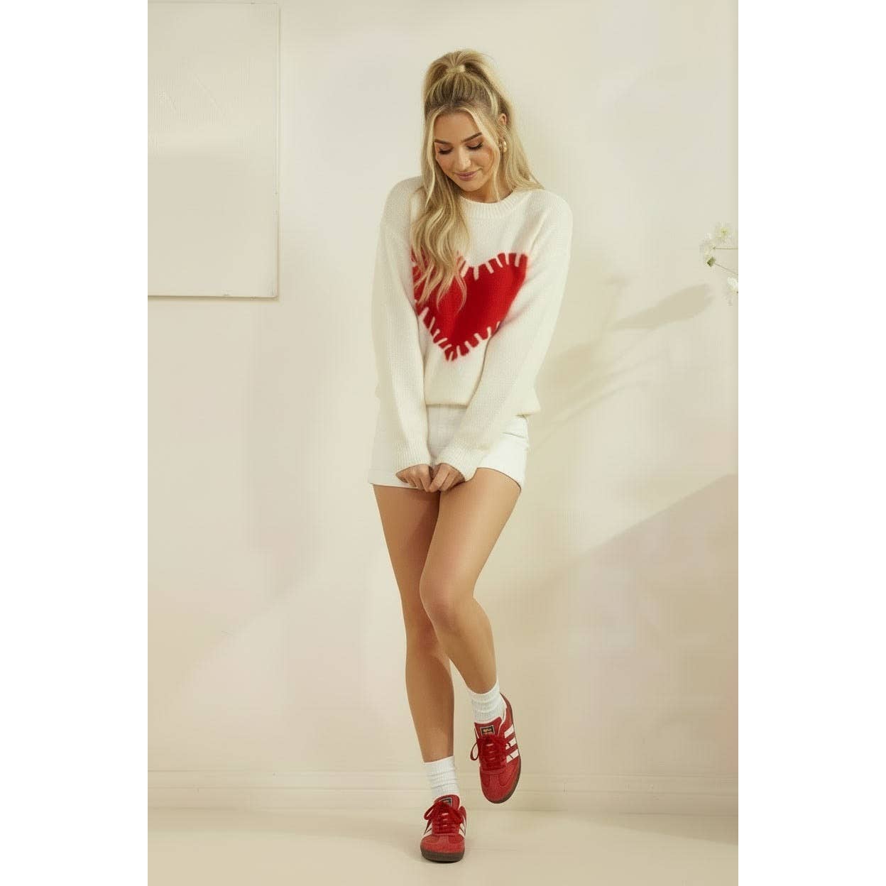RED HEART KNIT SWEATER