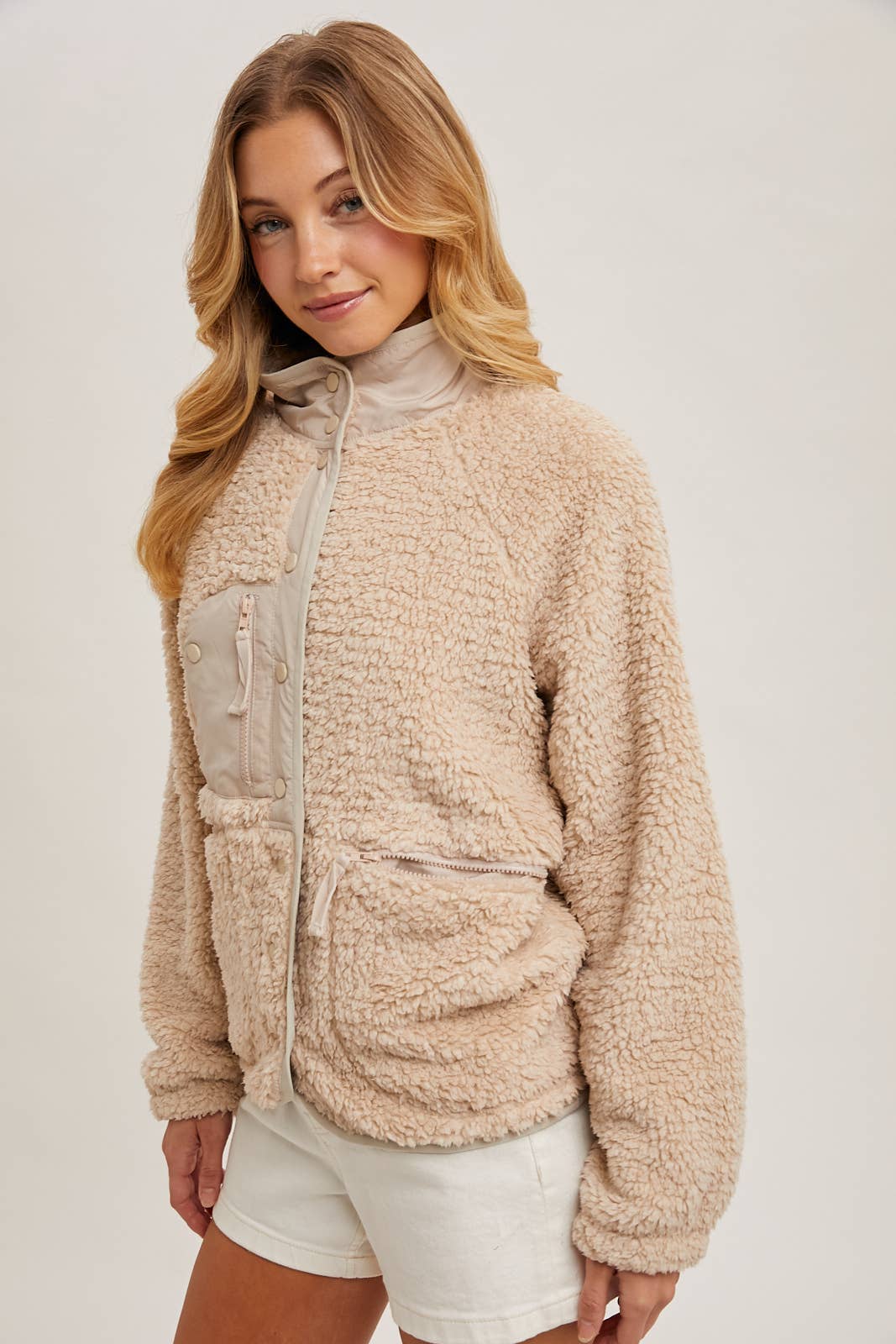 BUTTON DOWN FLEECE SHERPA JACKET