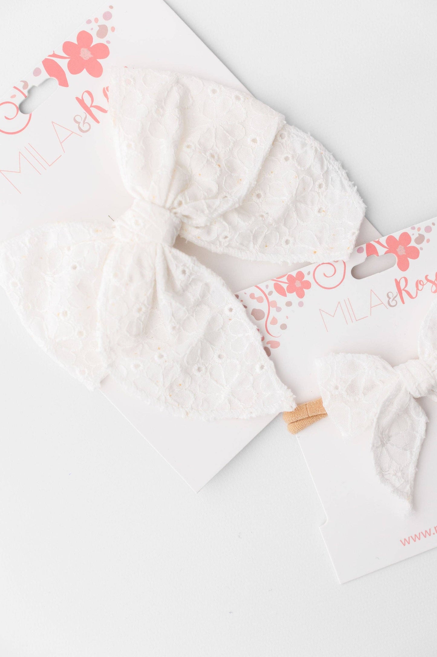 Classic Hair Bow - White Eyelet