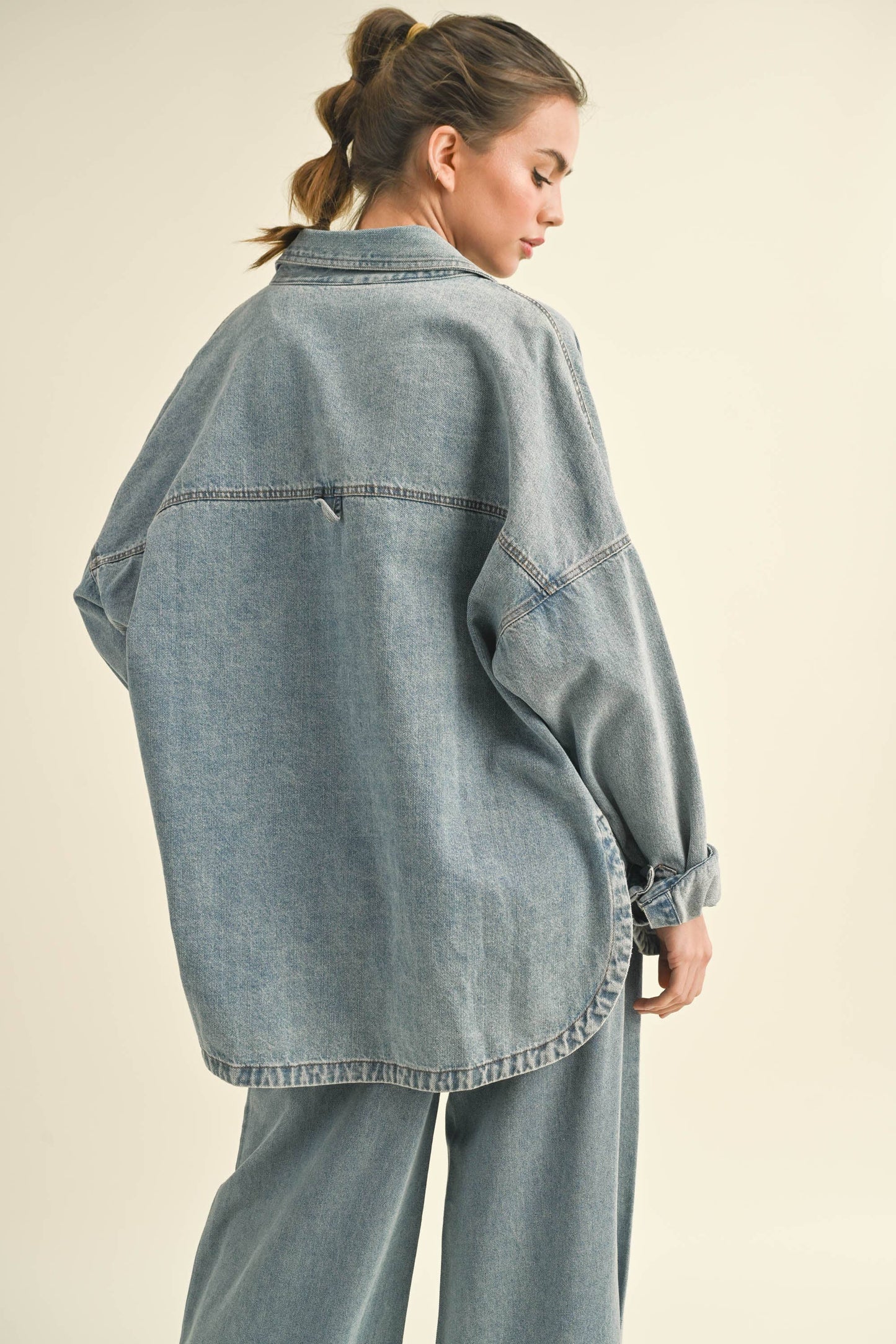 WASHED SNAP BUTTON DENIM SHACKET