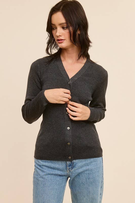 CHARCOAL RIBBED CARDIGAN