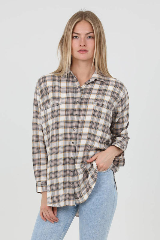 Lurex Shimmer Oversize Plaid Shirt