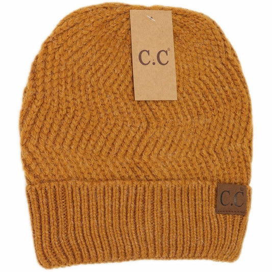 Chevron Knit Cuff Beanie Golden Camel