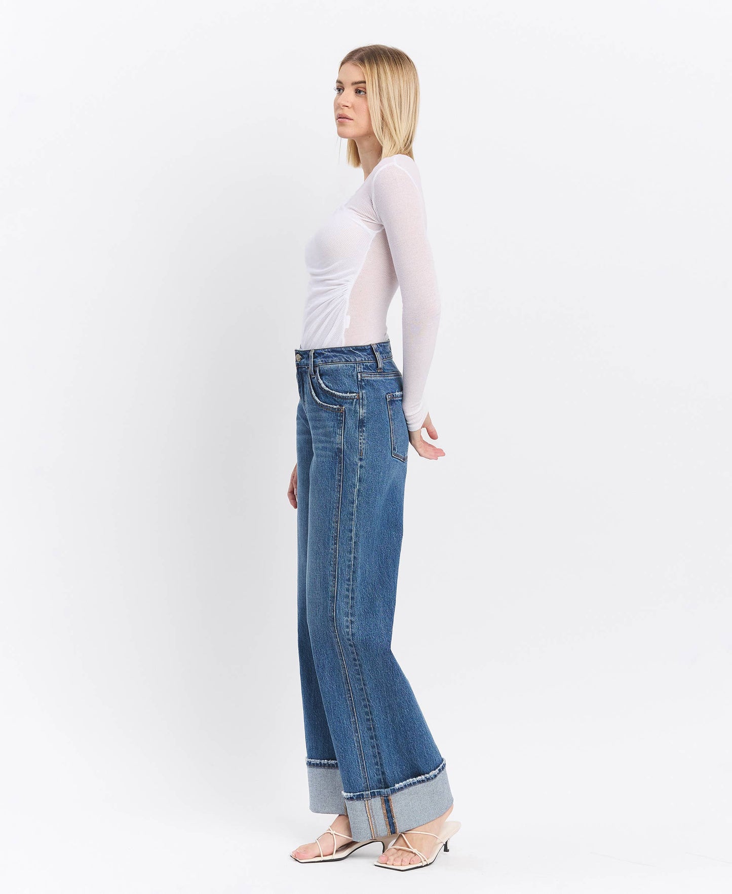 IVA HR CUFFED PANEL WIDE LEG JEANS