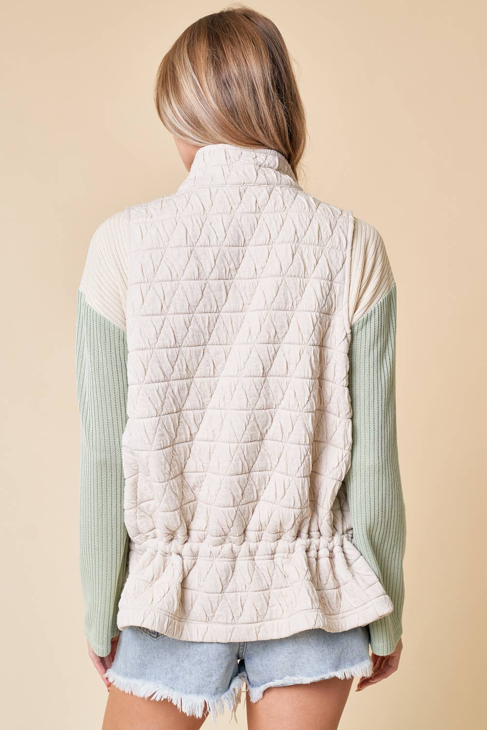 STONE ZIP-UP QUILTED VEST