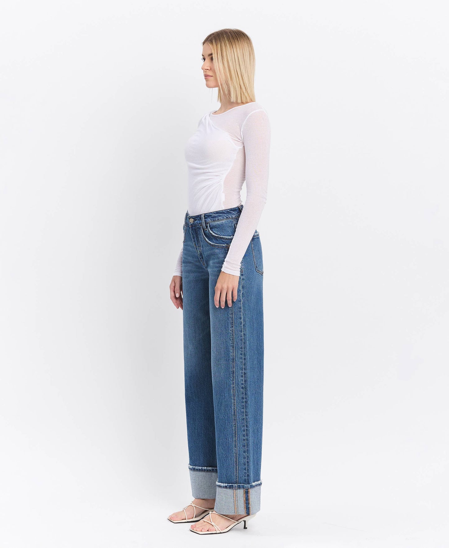 IVA HR CUFFED PANEL WIDE LEG JEANS