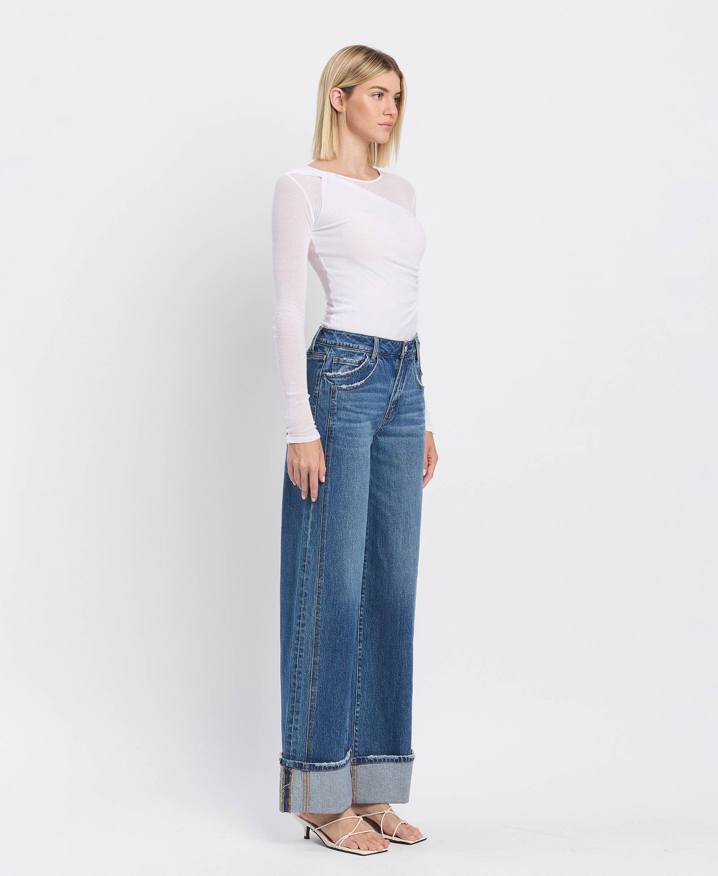 IVA HR CUFFED PANEL WIDE LEG JEANS