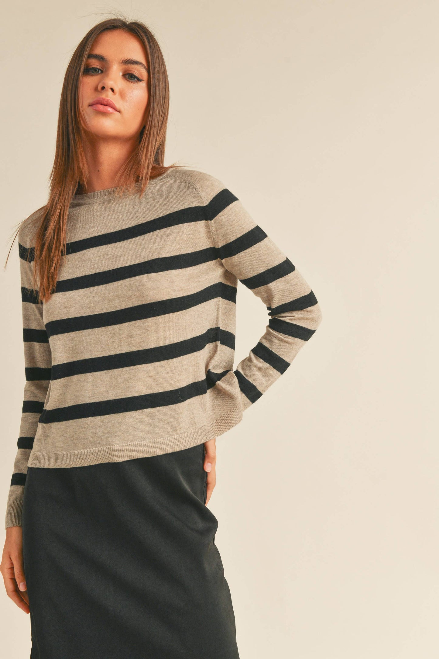 SHAYLIN STRIPED ROUND NECK SWEATER TOP