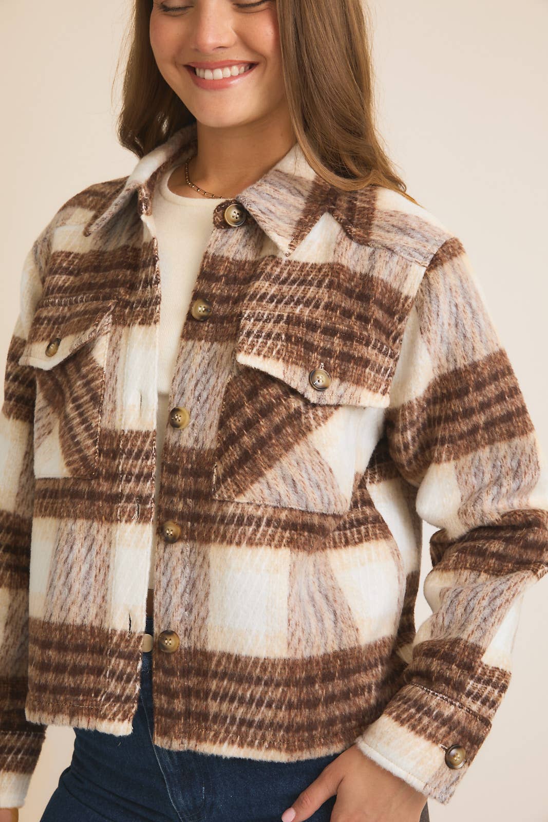KAYLEY BRUSHED PLAID SHACKET