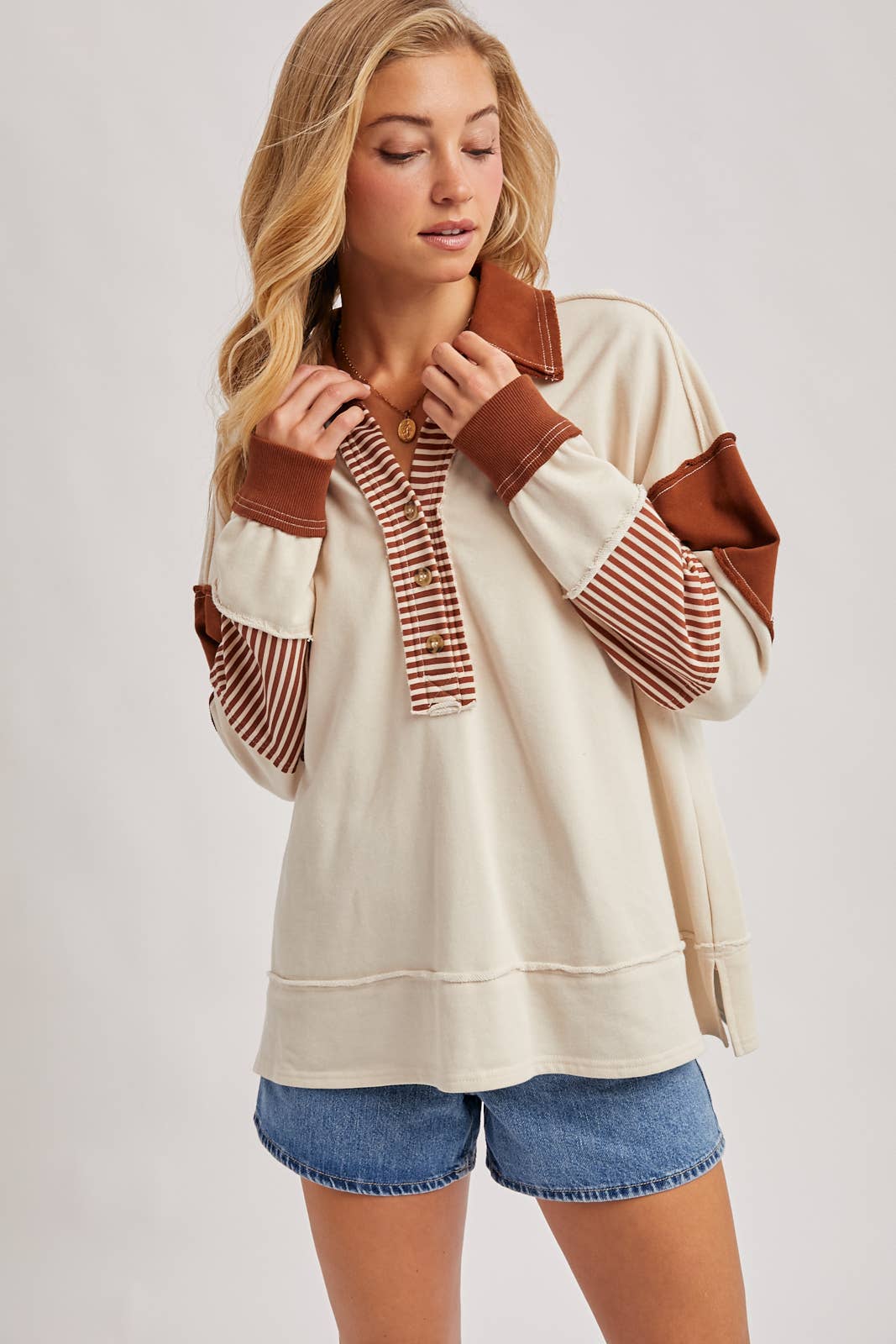 GINNY CHESNUT COLLAR KNIT TOP