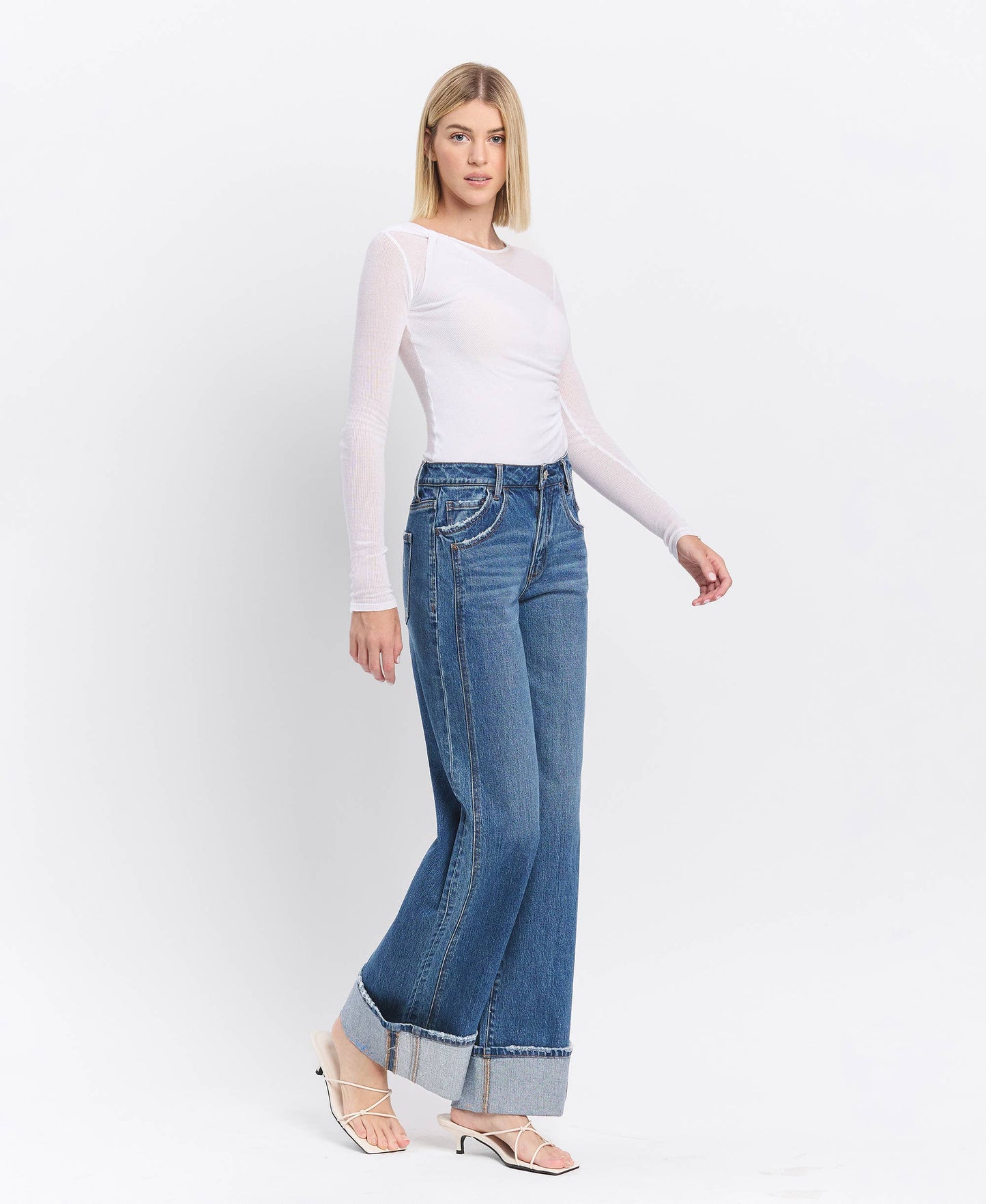 IVA HR CUFFED PANEL WIDE LEG JEANS