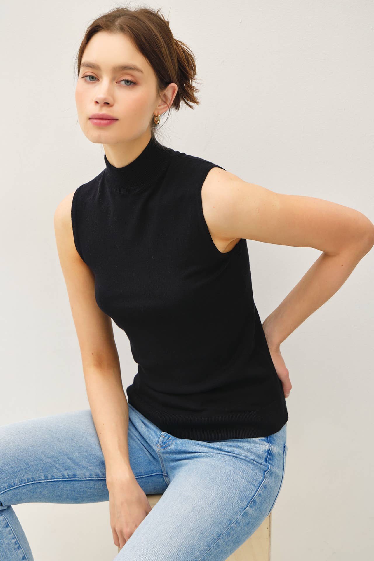 Elaine Sleeveless Mock Neck Sweater