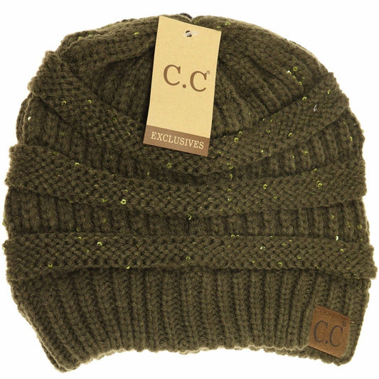 Sequin CC Beanies: New Olive