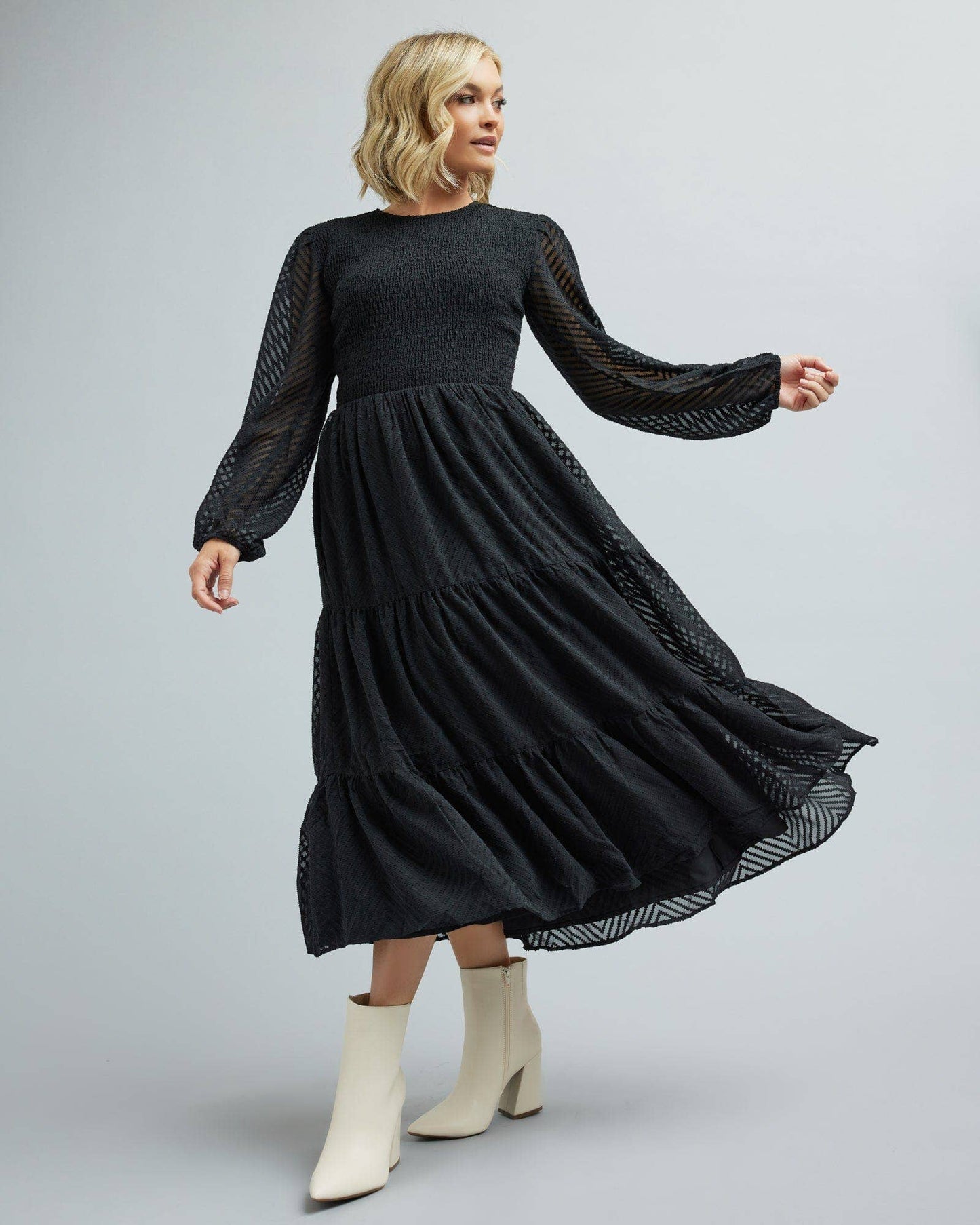 Timeless Smocked Midi Dress: Black