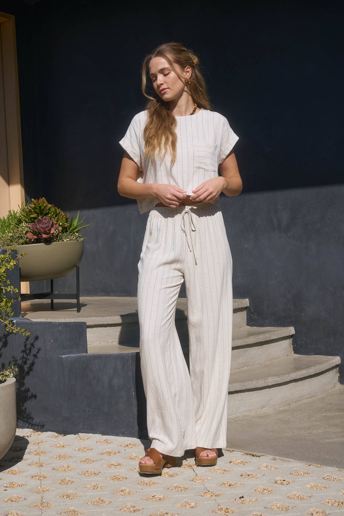 PINSTRIPE LINEN PANTS