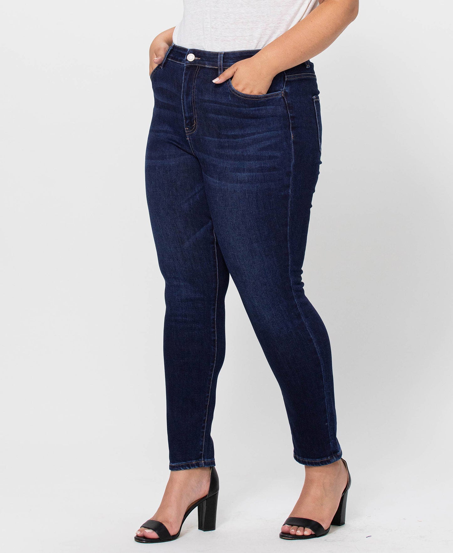 PLUS SIZE HR ANKLE SKINNY JEANS DK WASH