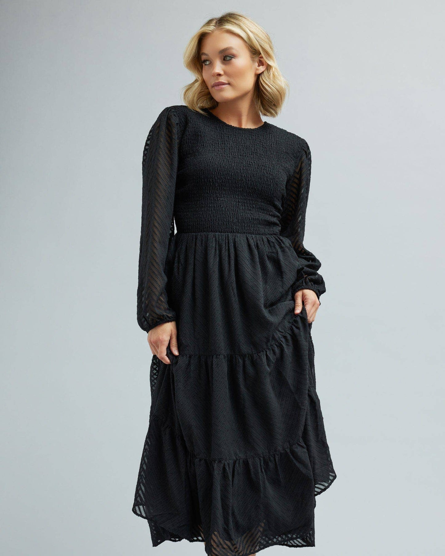 Timeless Smocked Midi Dress: Black