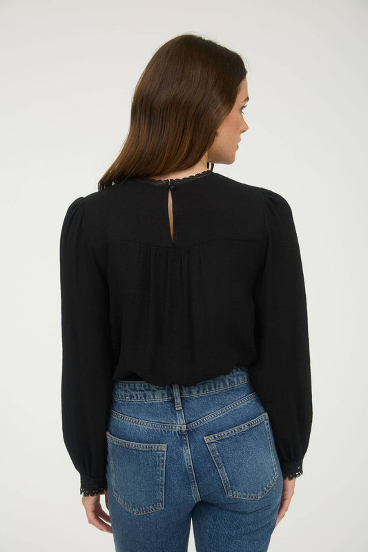 LACE DETAIL ROUND NECK LONG SLEEVE BLOUSE