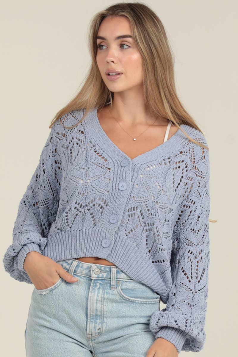 SOFT BUTTON FRONT OPEN KNIT CARDIGAN