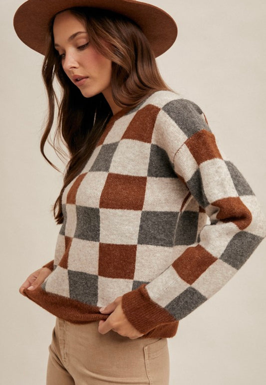 Checkered Crew Neck Sweater