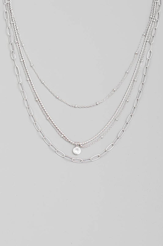 Layered Chain Stud Charm Necklace