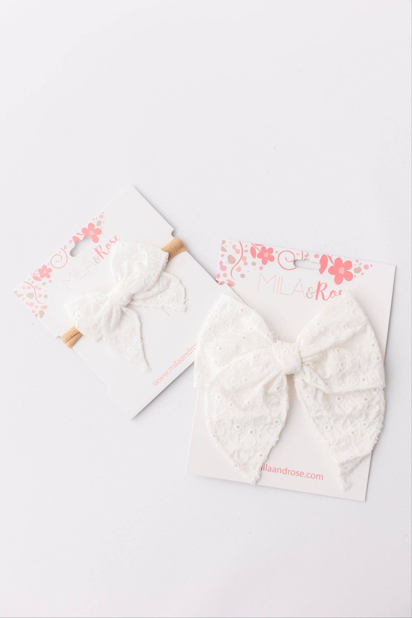 Classic Hair Bow - White Eyelet