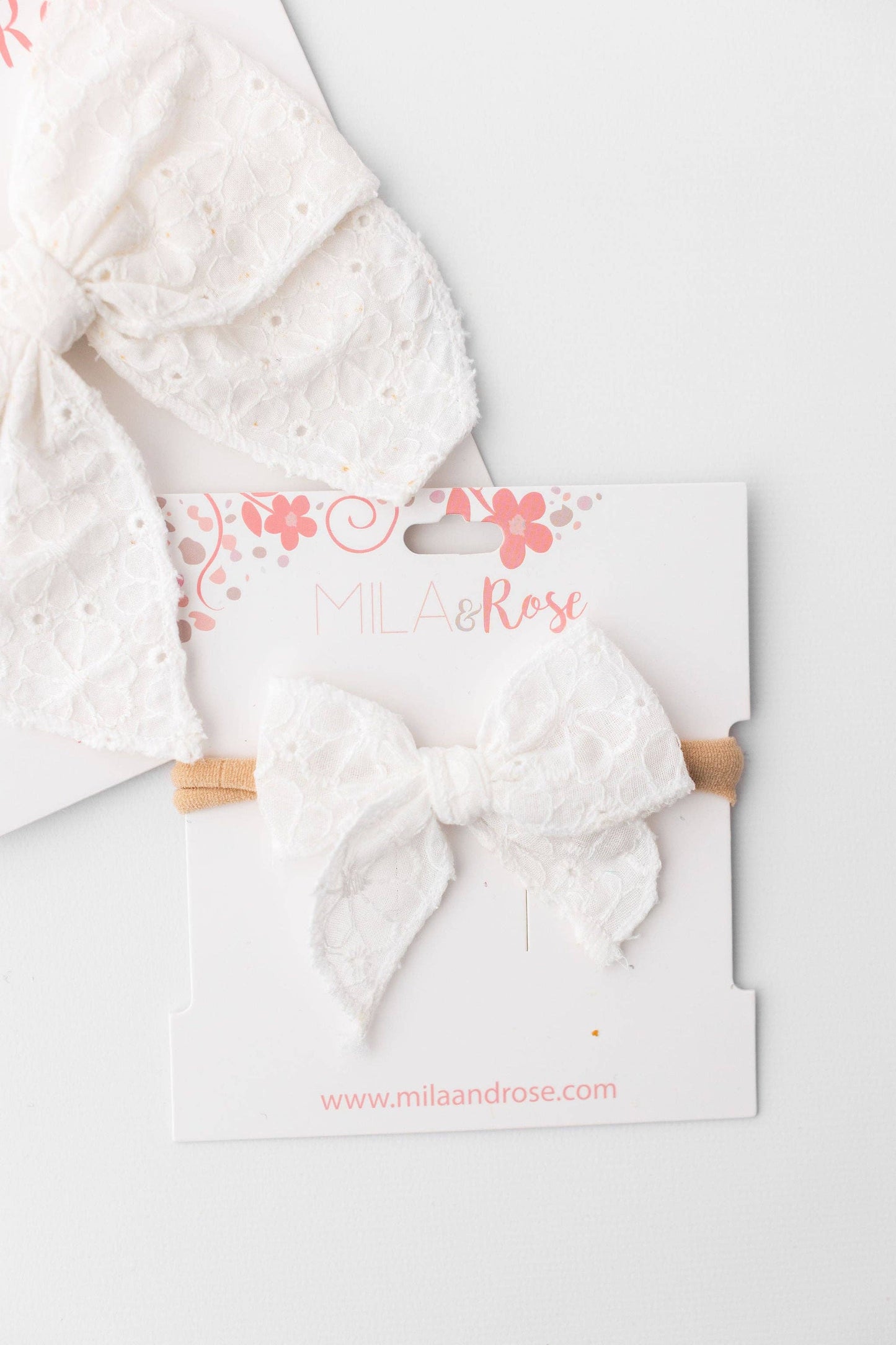 Classic Hair Bow - White Eyelet