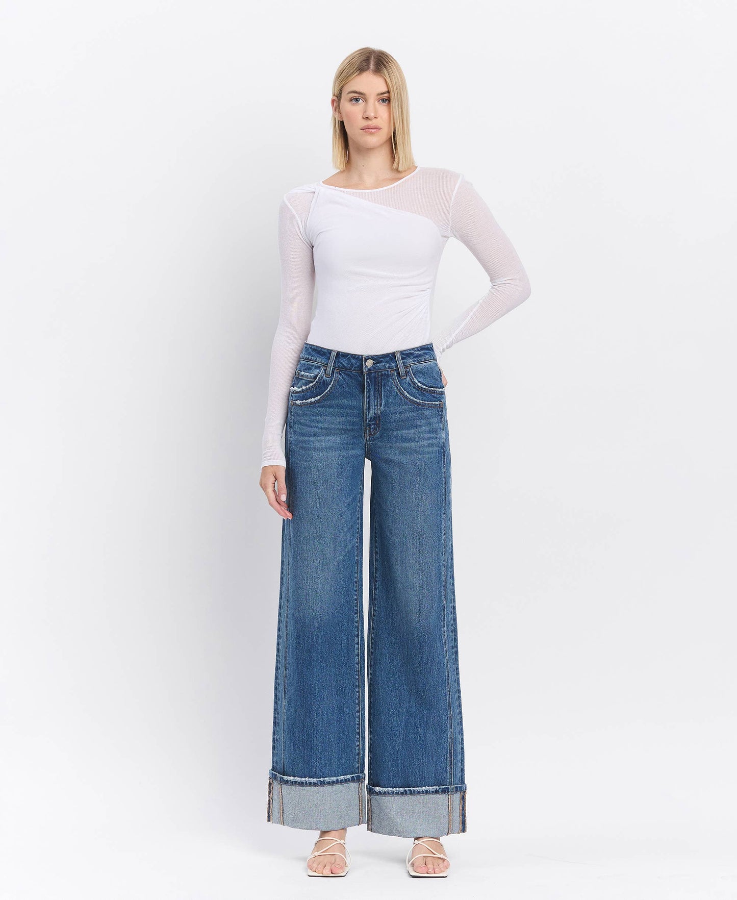 IVA HR CUFFED PANEL WIDE LEG JEANS
