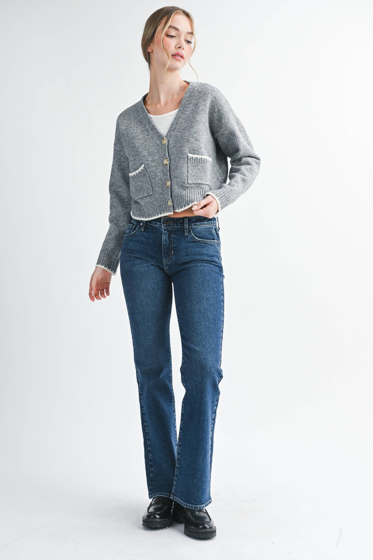 Raven Cardigan with Contrast Stitching