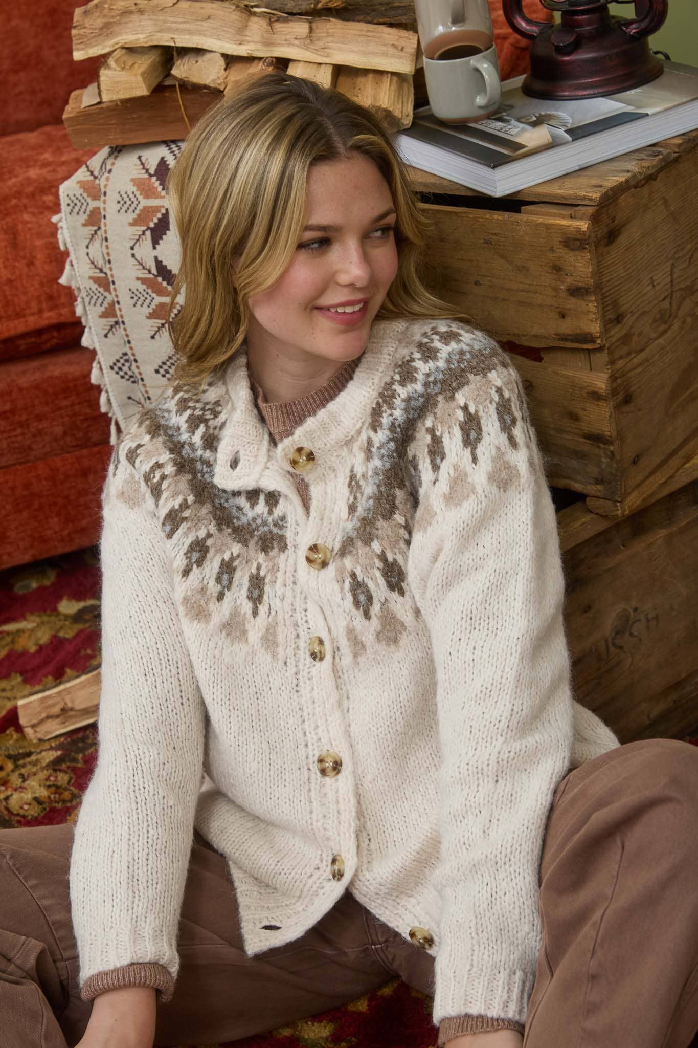 FAIR ISLE IVORY KNIT CARDIGAN