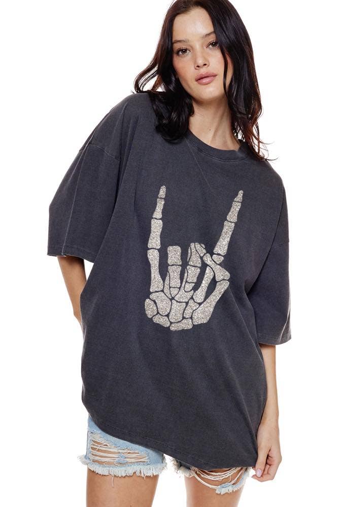 Oversized Skeleton Rock N Roll Graphic Tee