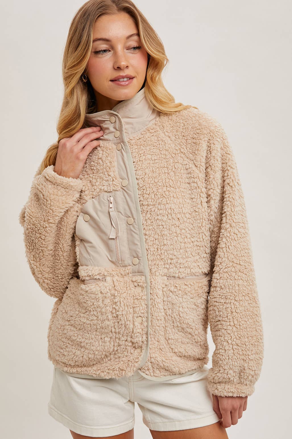 BUTTON DOWN FLEECE SHERPA JACKET