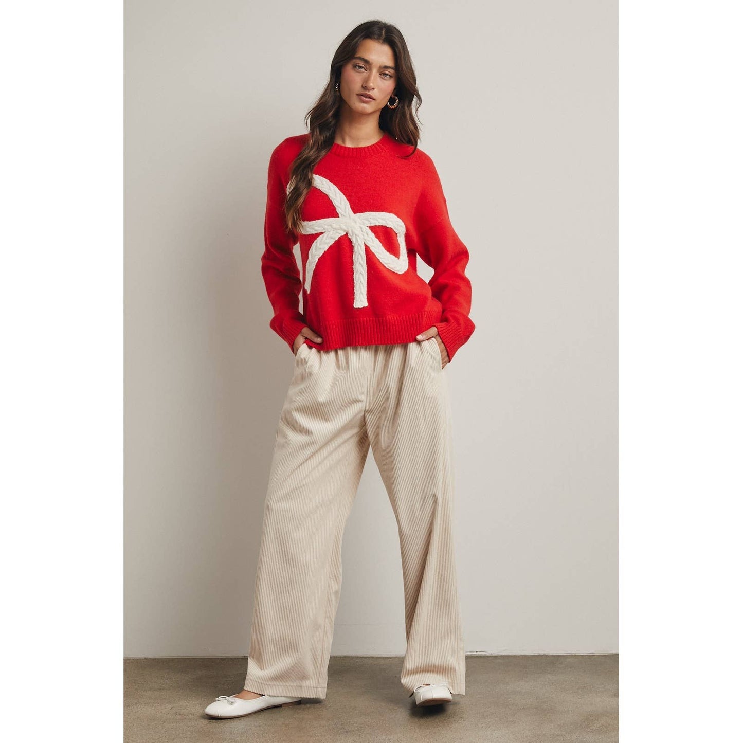 CABLE KNIT BOW SWEATER