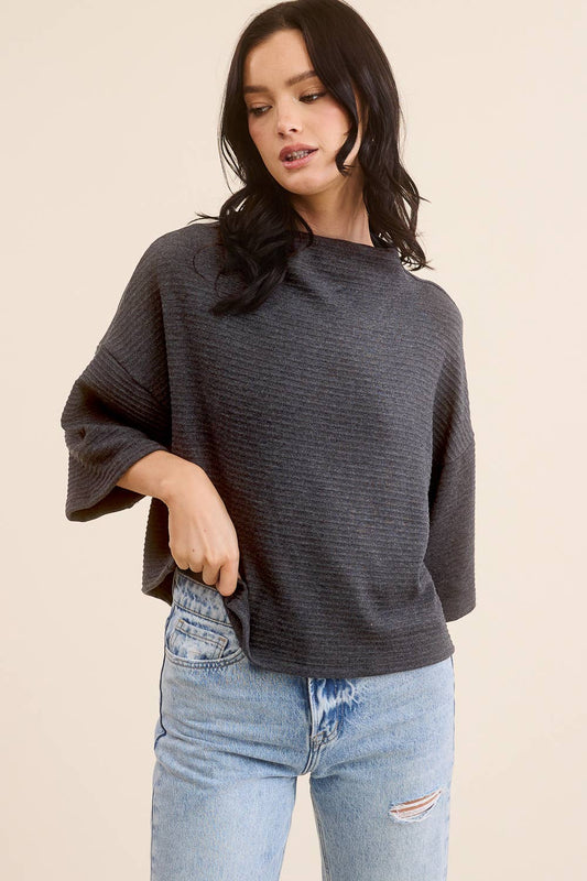 SERINE RIBBED SOFT COWL TOP