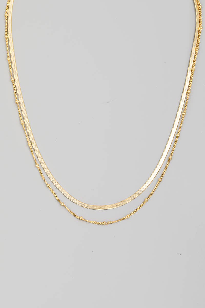 Double Layered Herringbone Chain Link Necklace: G