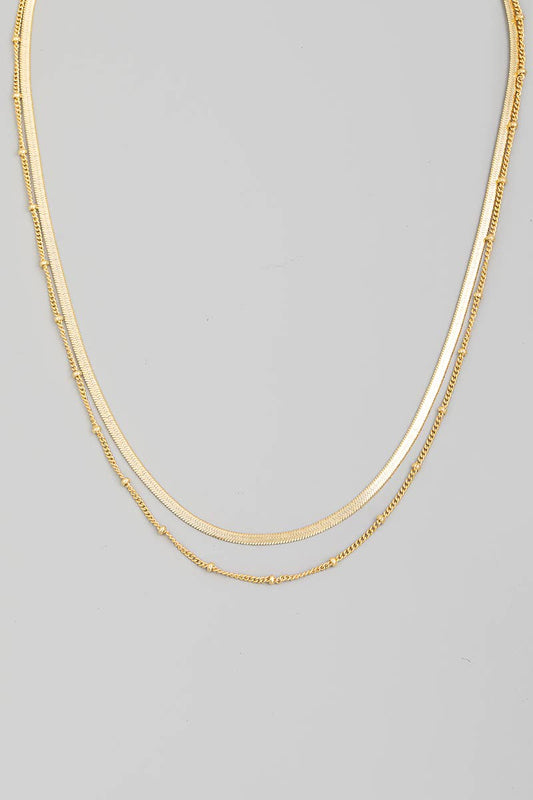 Double Layered Herringbone Chain Link Necklace: G