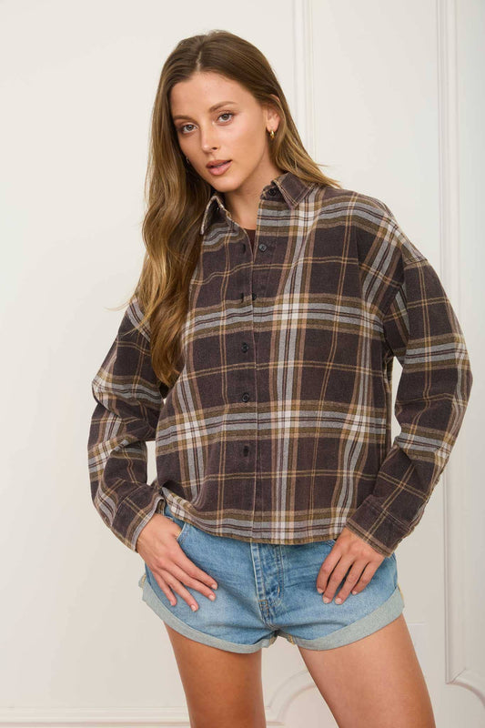 BLACK PLAID BOXY BUTTON DOWN